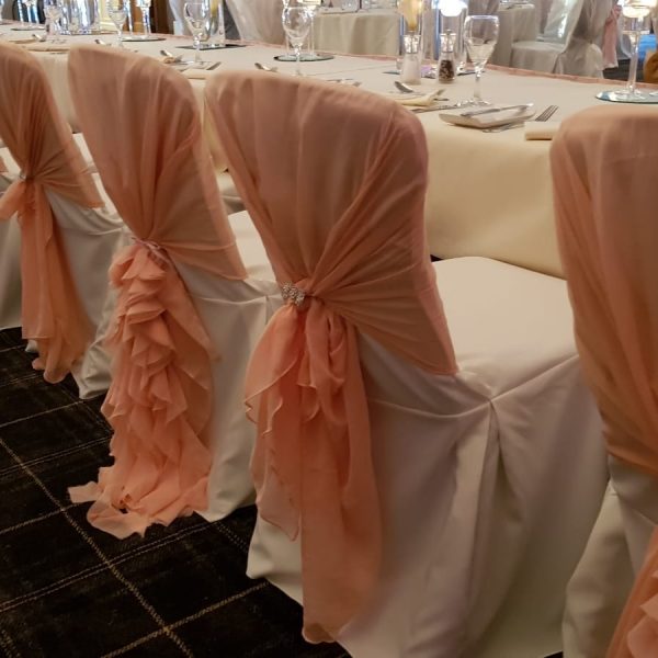 Blush pink chair hoods & ruffles